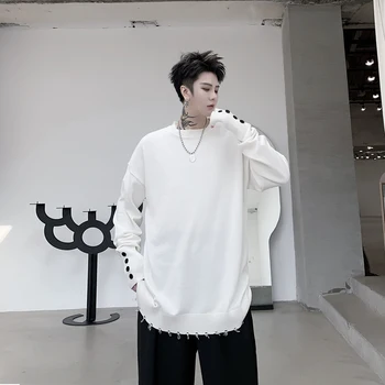 

Male Vintage Fashion Casual Knitted Pullover Sweater Men Women White Black Button Hole Slim Fit Thin Sweater