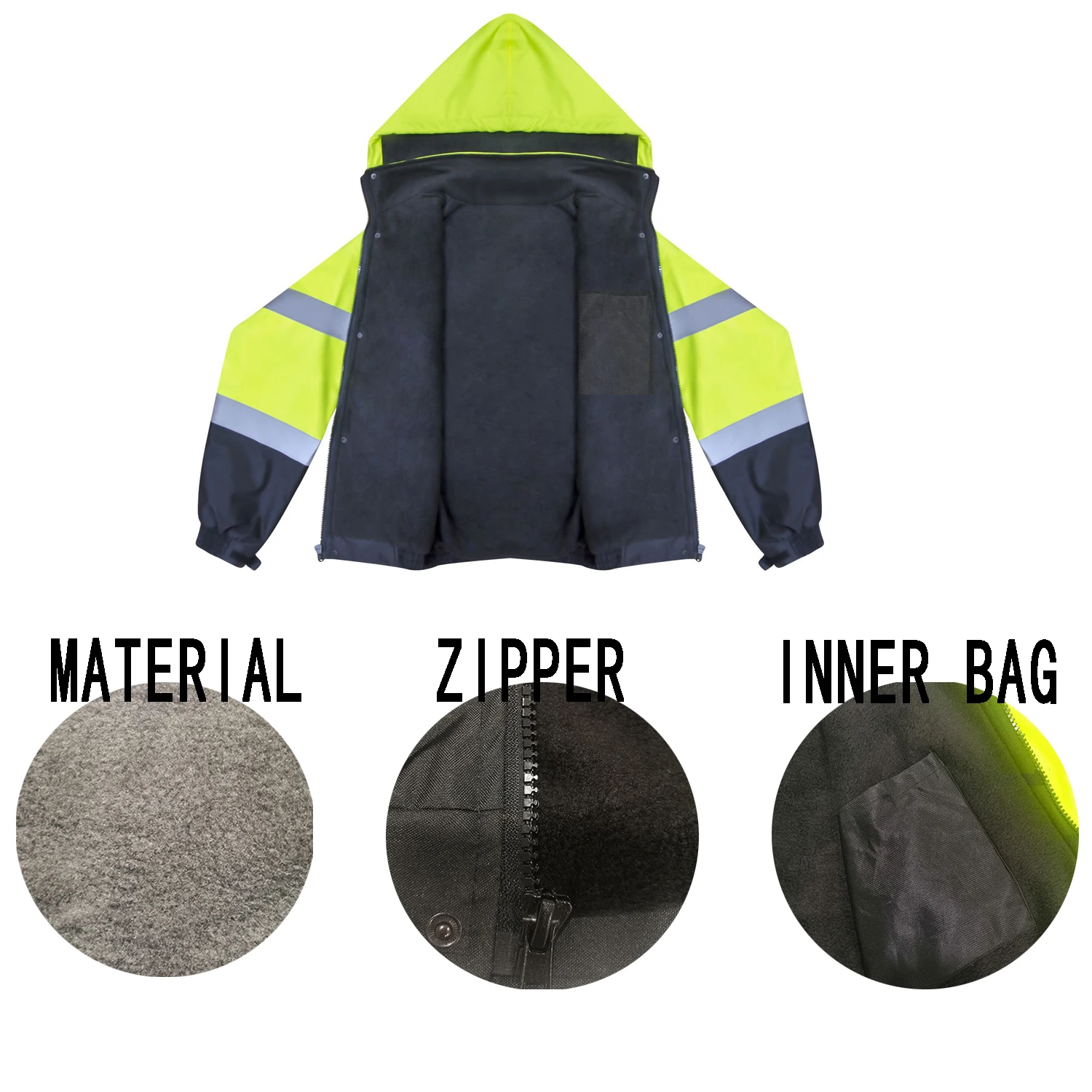 Защитная куртка-бомбер со стеганой подкладкой, ANSI класс 3 Водонепроницаемая конструкция теплая рабочая одежда для мужчин