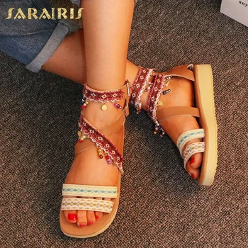 

Sarairis Hot New Arrivals Big Size 43 Zip Up Summer Sandals Women Shoes Open Toe String Bead Gladiatorshoes Woman Sandals