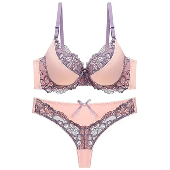 

New Arrival Lace Bra Set Push Up Underwear Set Women Panties Thin Thick Cup Hollow Lace Intimates Bras Lingerie
