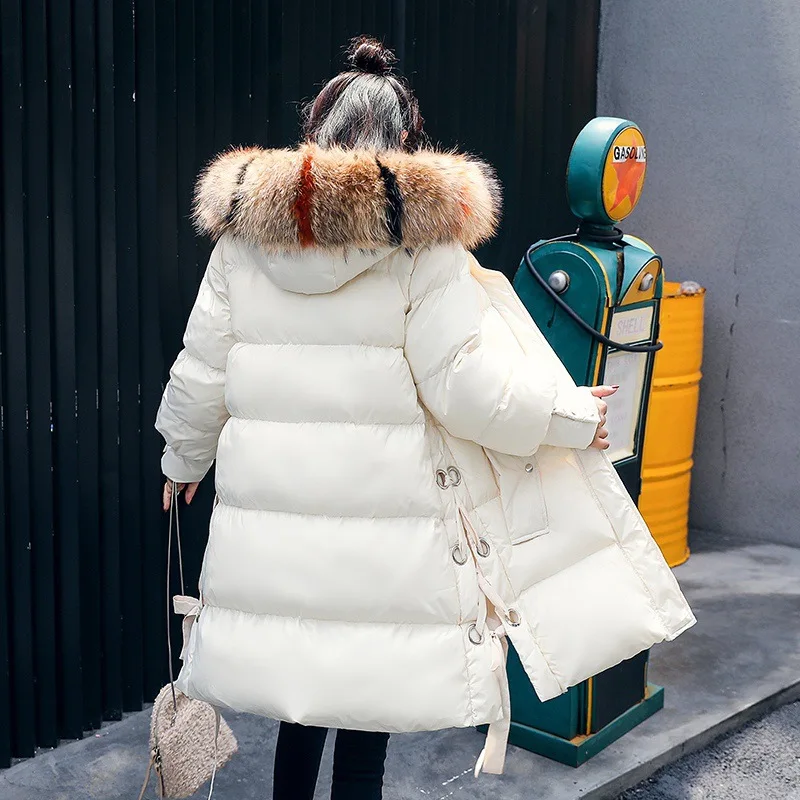 

2019 Winter Cotton-padded Clothes/Cotton Coat Thick with Fur Collar Mid-length Comfortable Warm Long Sleeve Crew Neck Hooded