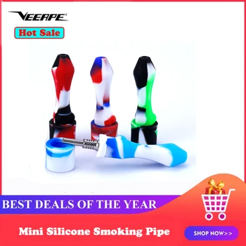 

Mini Silicone Smoking Pipe Wax Container Hand Pipe Silicone Tobacco Pipe Dabber Tool With 14mm Titanium Nail for Wax Vape Kit