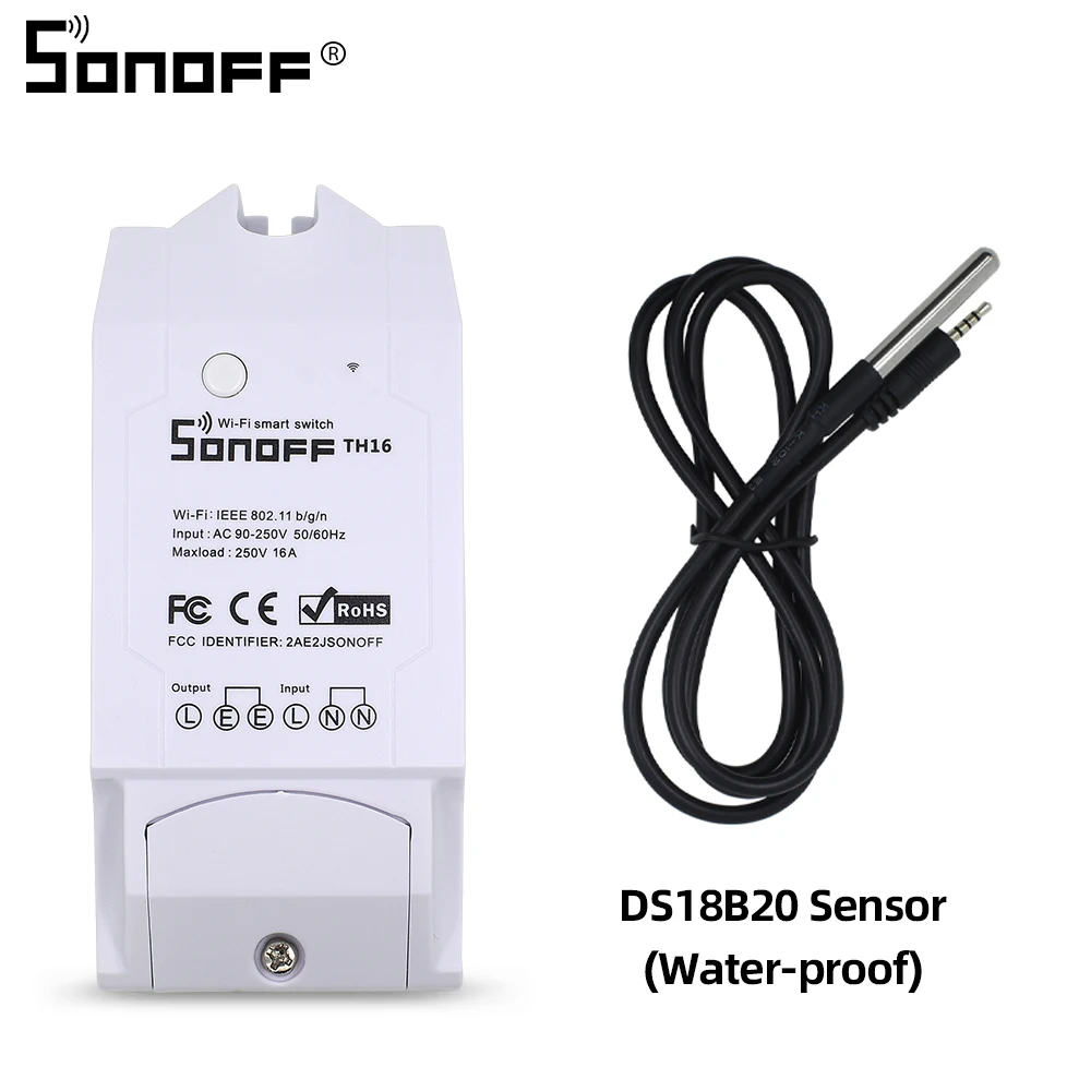 Sonoff TH16 релейный модуль умный дом Wifi переключатель влажности Датчик температуры монитор работает с Alexa Google Home - Комплект: TH16 With DS18B20