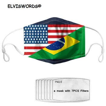 

ELVISWORDS Mask Face Mask 2020 Brazil USA American Flag Navy Adult Reusable Mouth Mask with 7 Filters Washable Dustproof Kids
