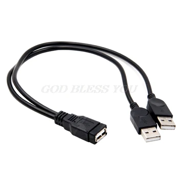 

USB 2.0 A Male to USB Female 2 Double Dual Power Supply USB Female Splitter Extension Cable HUB Charge For Hard Disks Printers