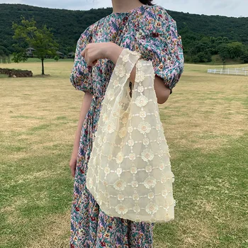 

Shopping Handbag Womentransparent Flower Tulle Cloth Tote Fruit Ins Luxury Newest