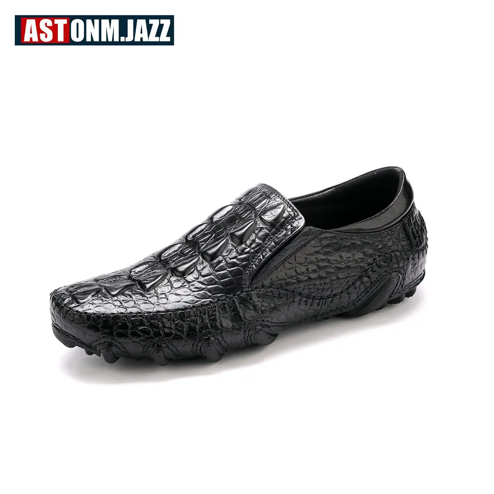 Black Leather Loafer Новинка; Мужская обувь для вождения из кожи осьминога; мужские лоферы без застежки из крокодиловой кожи; Повседневная обувь; мокасины; водонепроницаемые мокасины в деловом стиле; большой размер 11 - Цвет: Black Leather Loafer