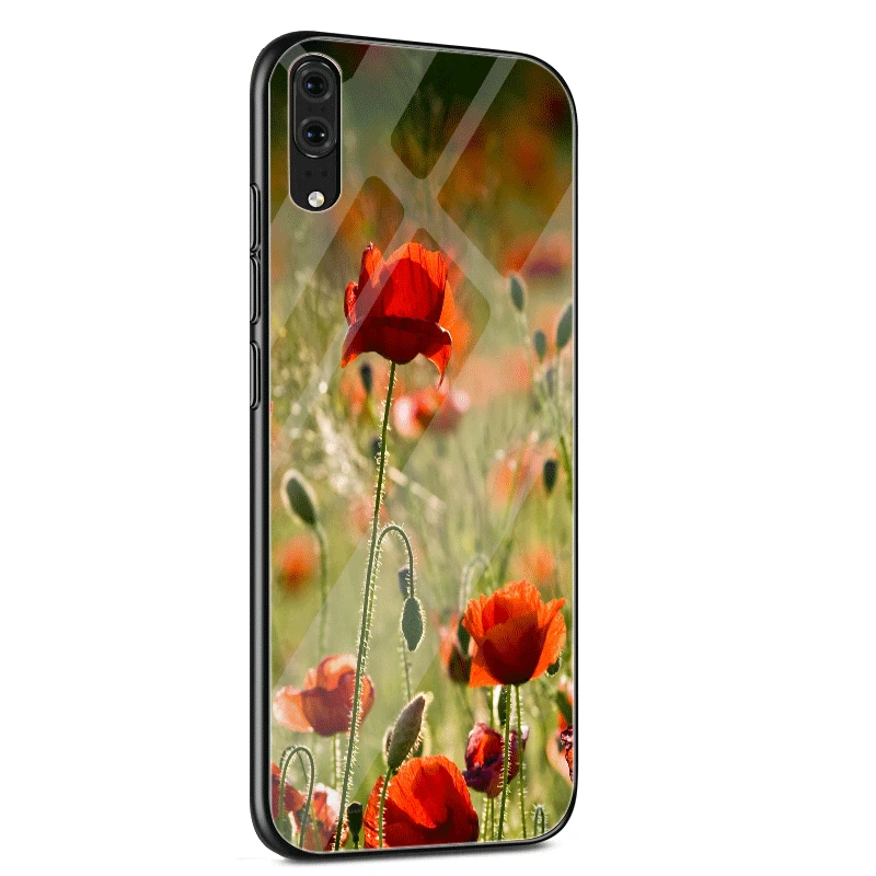 G9 Стеклянный Чехол для мобильного телефона huawei P30 P20 P Smart P10 Y6 7A Y9 Honor 8X9 10 mate 20 Pro Lite с красными маками на черном стиле - Цвет: G9