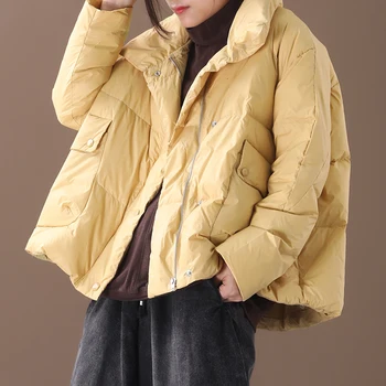 

[EWQ] 2020 Autumn Winter High Quality Stand Collar Longsleeve Solid Vintage White Duck Down Large Size Women AH70005M