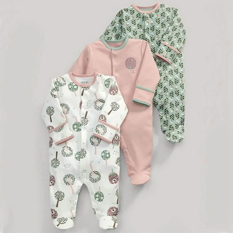 

Spring and autumn models big tree grass cotton long-sleeved baby onesies haber romper 3 sets 50cm(White & Pink & Green)
