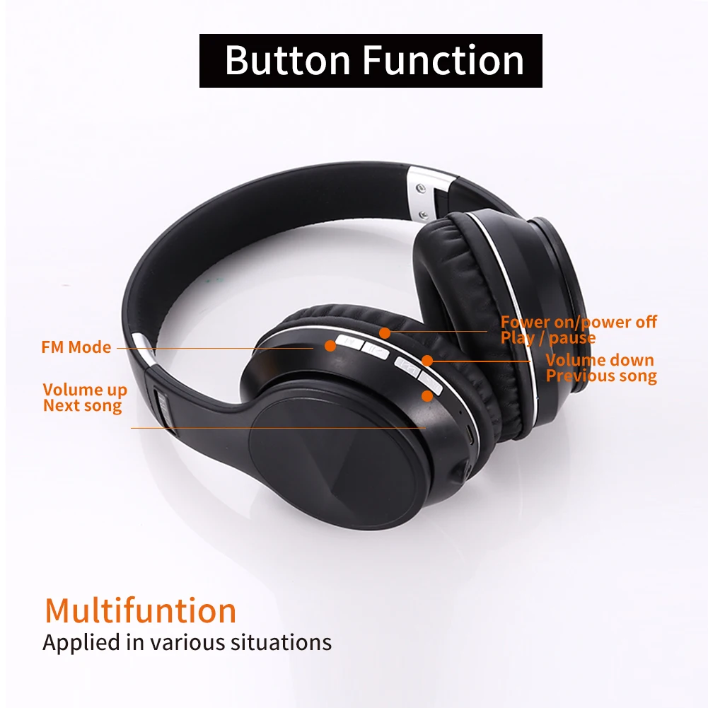 TWS wireless wired bluetooth headphones with microphone support TF card wired fm radio stereo earphones for iOS Android pc