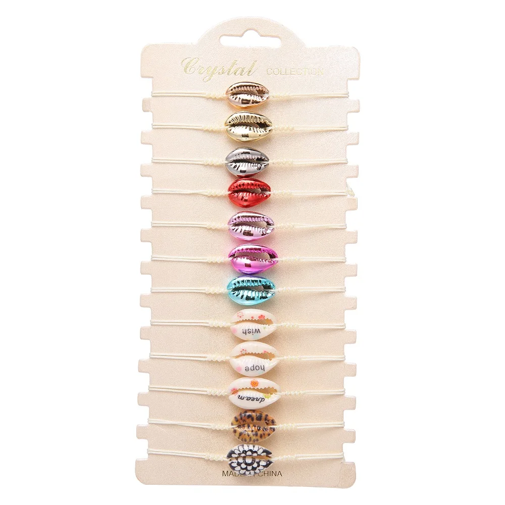 

12 Pcs/Sets Shell Bracelets for Women Vintage Multilayer Cuff Bracelets Bangles Adjustable Bracelet Pulseras Mujer