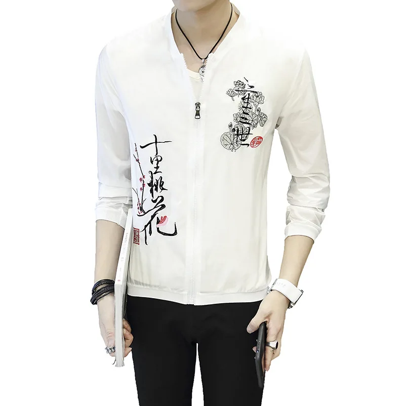 

Thin Summr Jacket Men Embroidery Slim Fit Bomber Jacket Baseball Collar Sun Protection Clothing Streetwear Jacket Youth Clothes