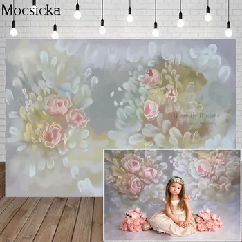 

Mocsicka Pink Flower Photography Background Hand Painted Style Child Pregnant Woman Portrait Photo Backdrops Decoration Studio