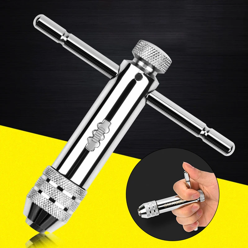 

Multifunction T-Handle Ratchet Tap Wrench Adjustable M3-M8 Machine Screw Thread Metric Plug Tap Machinist Tool 1183896