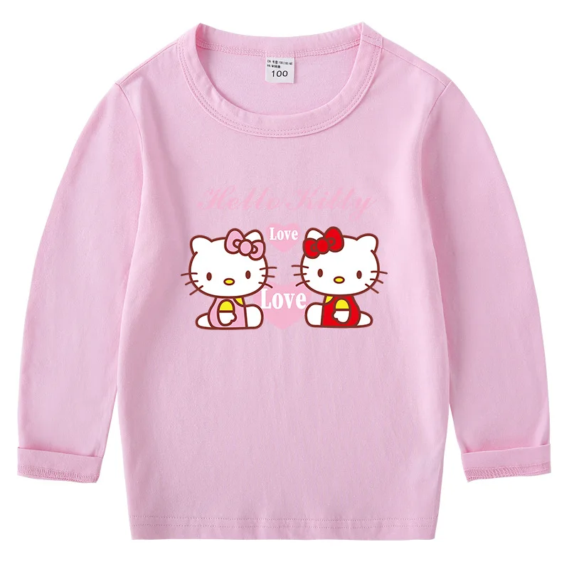 thumbnail image 1 of Hello Kitty camiseta de Color sólido para niños primavera otoño nueva camisa de cuello redondo para niños y niñas Camisa de manga larga de algodón para bebés, 1 of 4