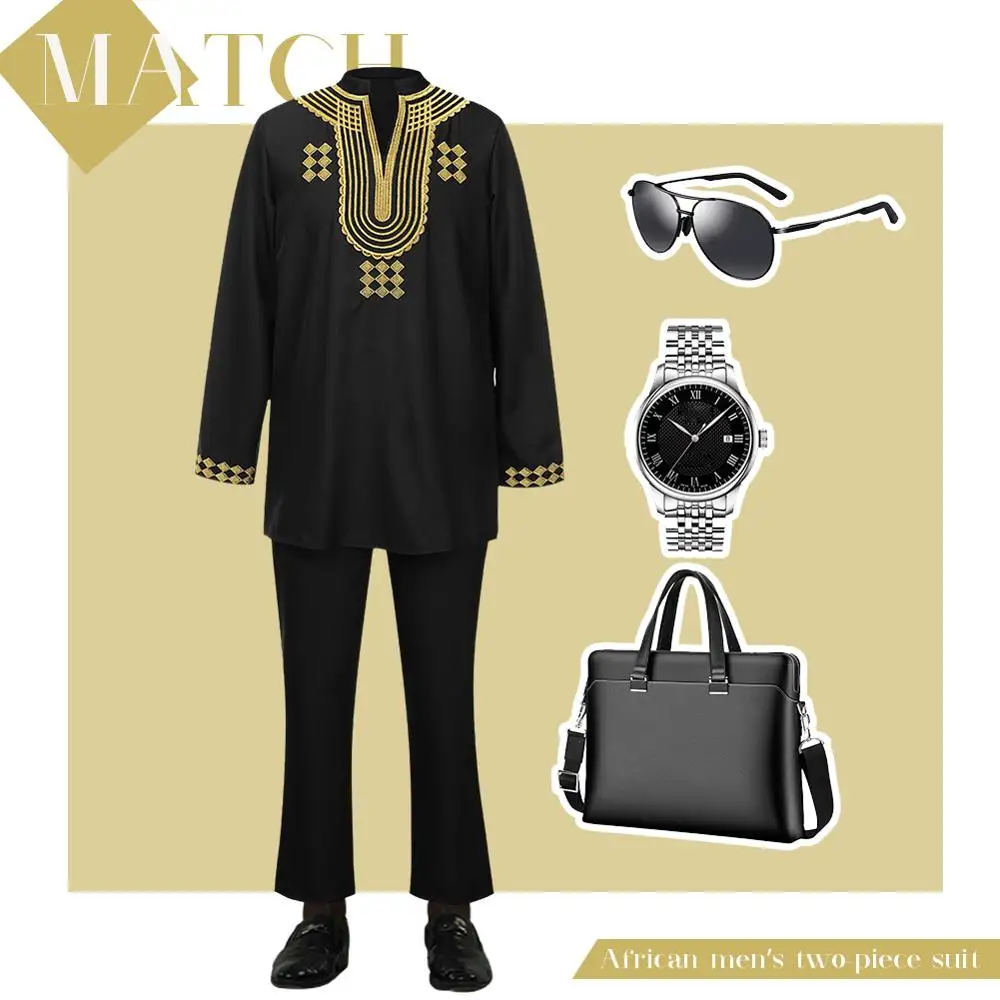 Мужской комплект из 2 предметов Fadzeco Dashiki топа и брюк в африканском стиле