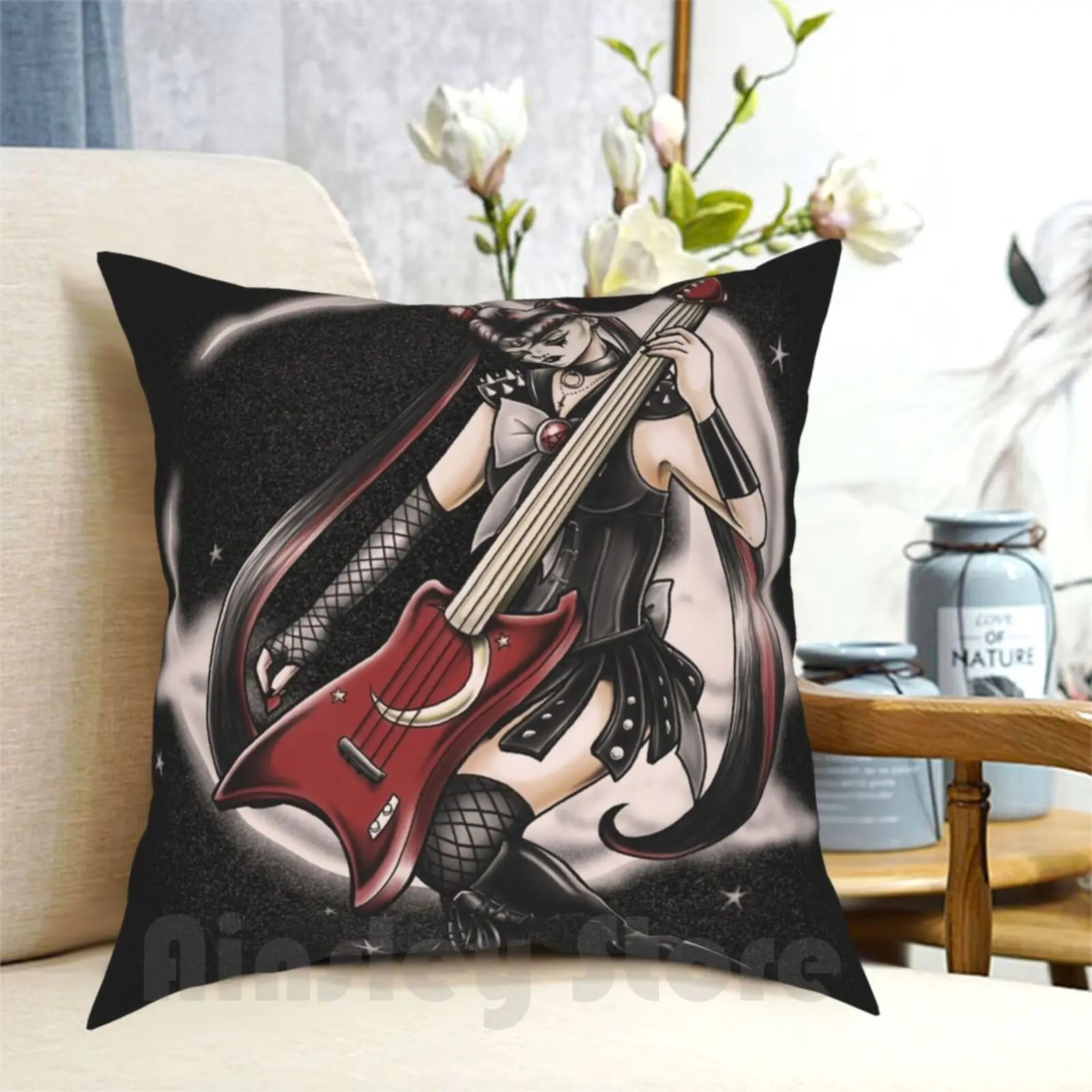 

Black Metal Moon Pillow Case Printed Home Soft DIY Pillow cover Moon Black Metal Guitar Bass Electric Anime Manga Music