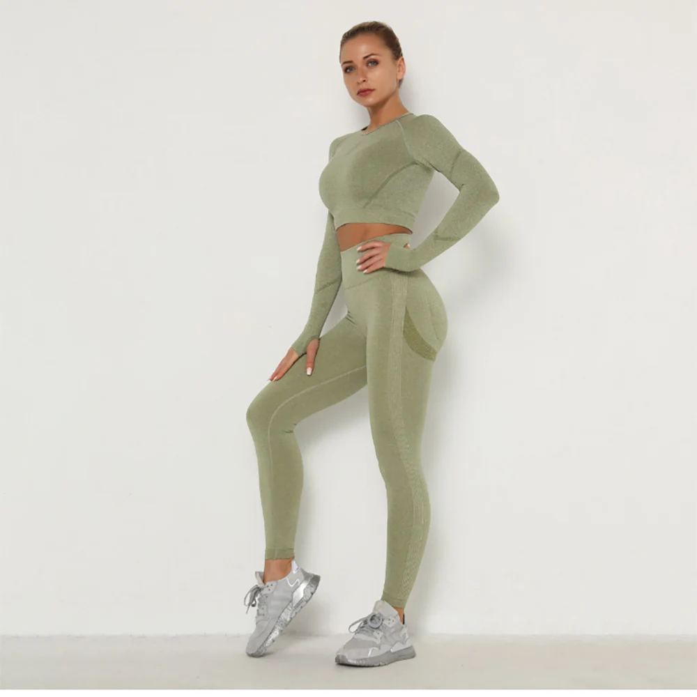 跨境欧美-无缝瑜伽服套装吸汗提臀-高腰健身裤女紧身长袖运动套装-阿里巴巴_24