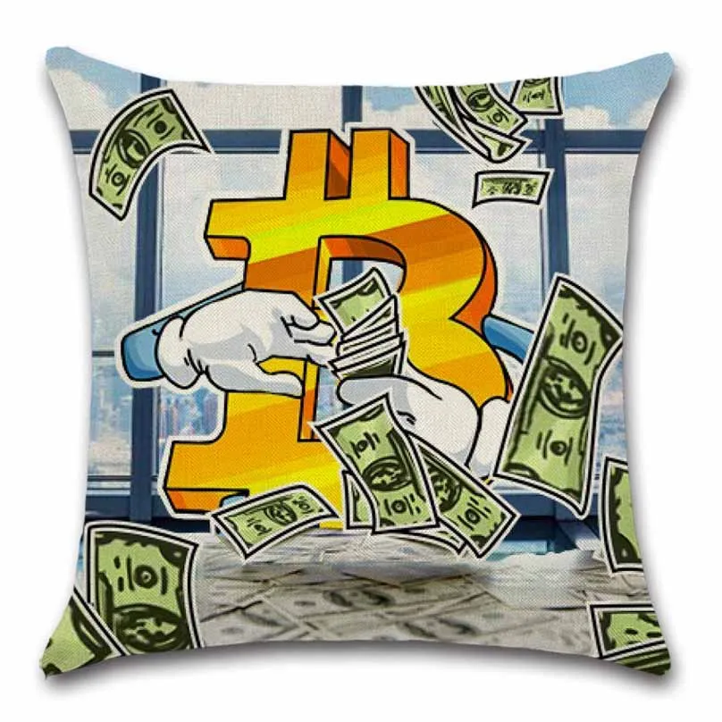 Bitcoin art из хлопчатобумажной ткани с узором Чехлы для подушек украшение домашнего софа, кресло, сидение, автомобиль друг, офисное сиденье подарок бросок наволочка - Цвет: 12