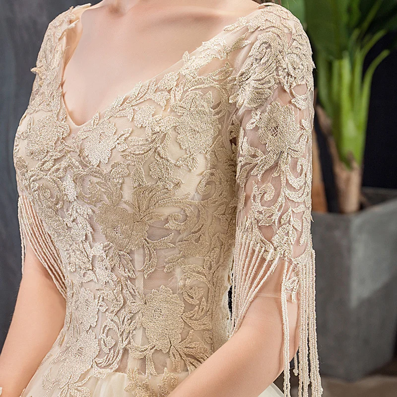 Свадебное платье с коротким рукавом и 100 см шлейфом, Vestido De Novia, новое зимнее винтажное кружевное бальное платье с высокой горловиной и открытой спиной размера плюс