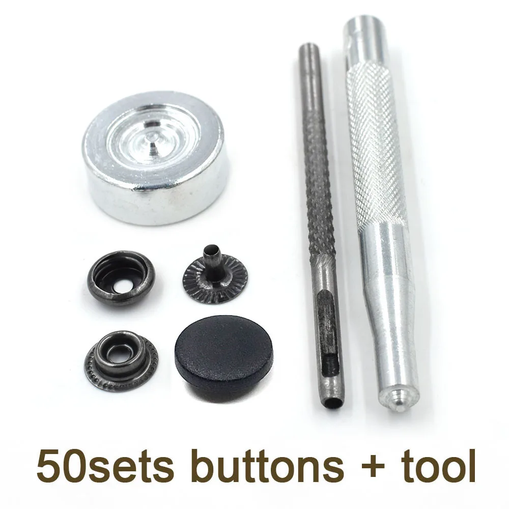 50sets and tools 50sets snaps15mm17mm top cover Black and white nylon material Buttons Plastic snaps button Rivet Button T3T5 T8 accessories - Цвет: 50sets and tools