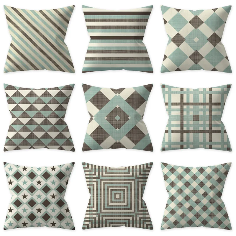 

Geometric Striped Lattice Cushion Cover 45 * 45 Home Decoration Sofa Pillow Case Pillow Case Retro Blue Grey Throw Pillow Case