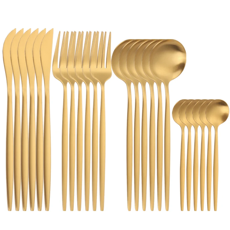 Spklifey Gold Cutlery 24 Pcs Golden Cutlery Set Stainless Steel Dinnerware Set Spoon Set