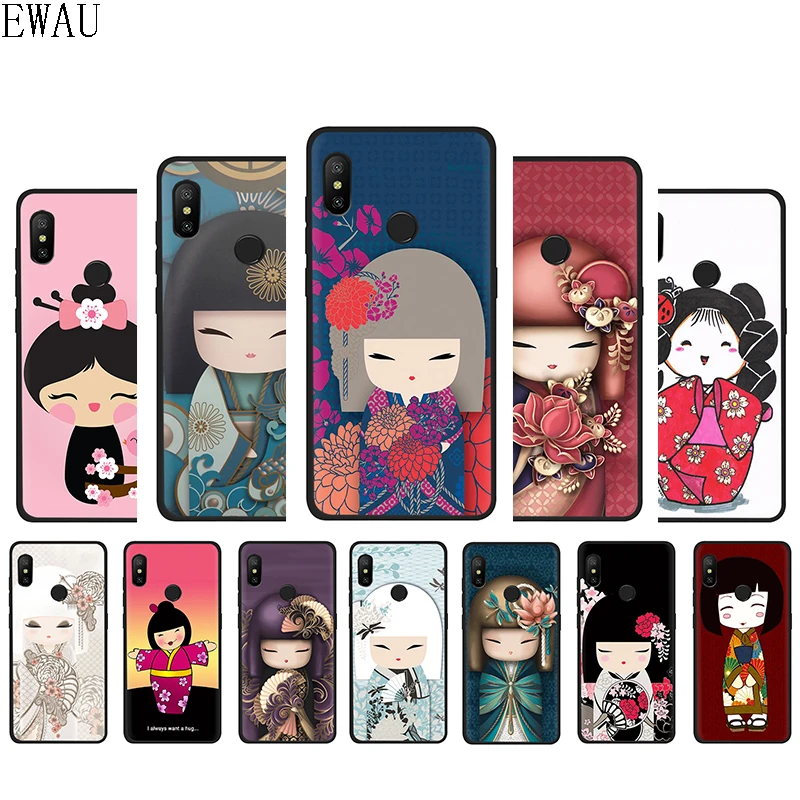

EWAU kawaii Japanese Kokeshi doll Silicone phone case for Xiaomi 5X 6 6X 8 9 SE A1 A2 Lite F1 Max 3 9T A3 Pro CC9 CC9e