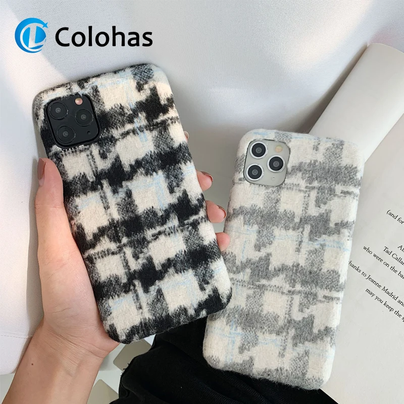 

Autumn Warm Plaid Plush Phone Case Simple Cloth Fabric Soft Tpu Cases for Iphone 11 Pro Max X XS Max XR 6 6s 7 8 plus Cover Capa