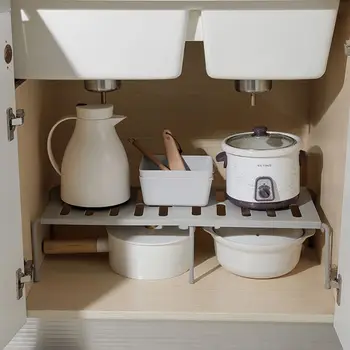 

Expandable Cabinet Shelf Adjustable Kitchen Countertop Organizer Storage Rack For Dish Cookware Canned Food Mugs Cups GXMA