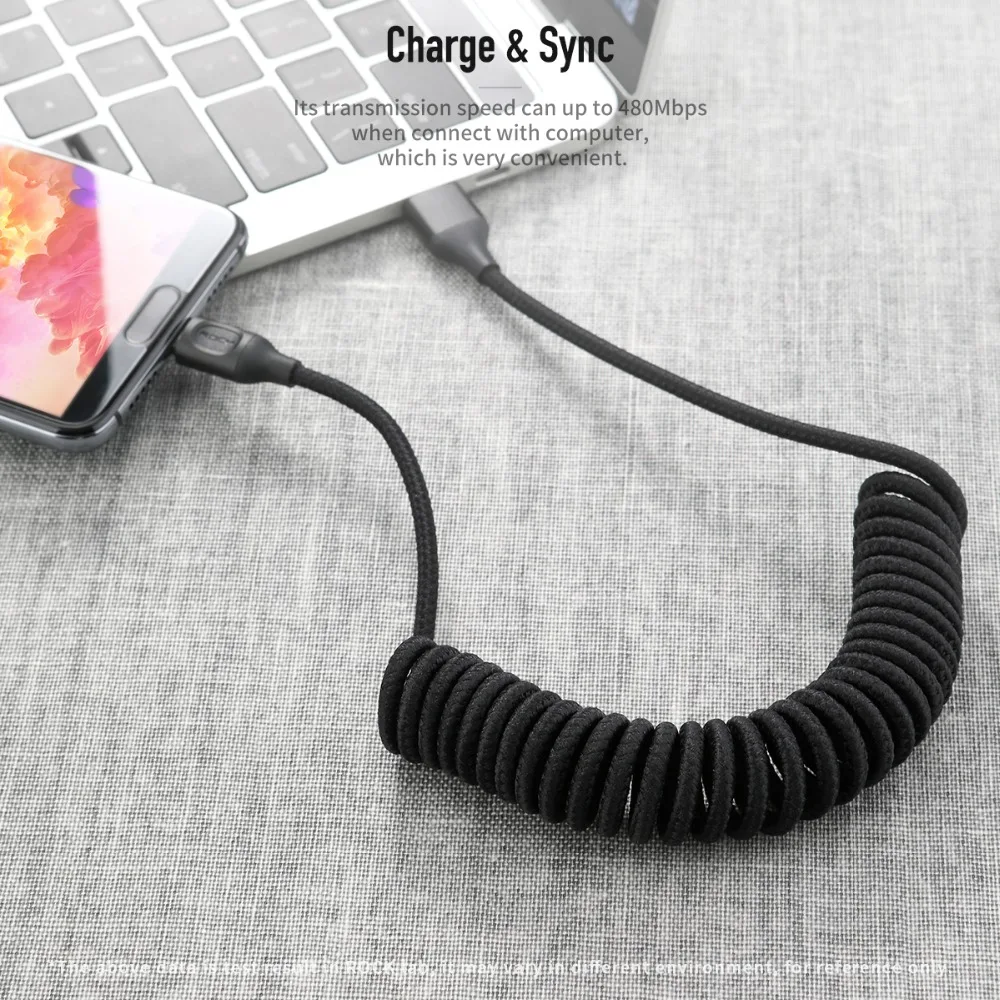 QC 3,0 выдвижной пружинный USB кабель type C 3A для huawei P20 mate 20 Pro Xiaomi для samsung Galaxy S9 S8 One Plus Quick Charge