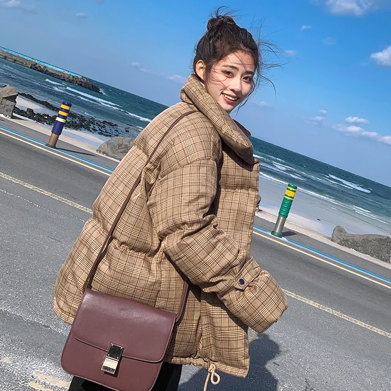 

2019 Winter New Style Cotton Coat Women's Short Soft Girl down Coat Harajuku-Style Plaid Cotton Coat