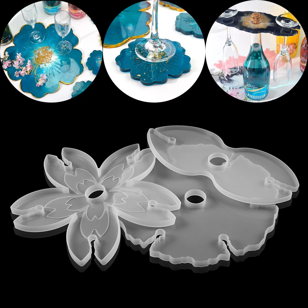 

1 Set Wine Glass Clear Flower Cup Mat Epoxy Resin Molds Glass Coasters For DIY Resin Epoxy Mold Silicone Jewelry Crafts Making