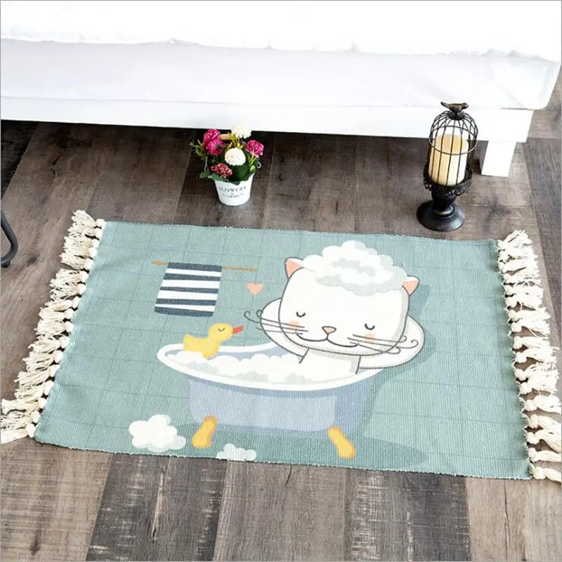bathing cat Мультяшный ковер для детской комнаты, хлопок, лен, для спальни, напольный коврик, коврик с кисточками, коврик для кухни, ванной комнаты - Цвет: bathing cat
