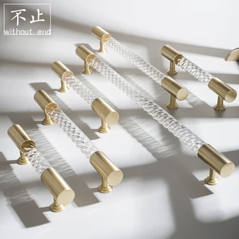 

Nordic Light Luxury Original Design Brass Acrylic Twist Handle Cabinet Furniture Wardrobe Door Long Double Hole Handle