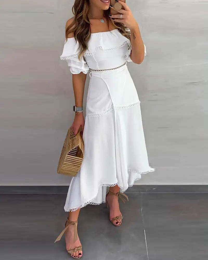 white ruffle skirt set
