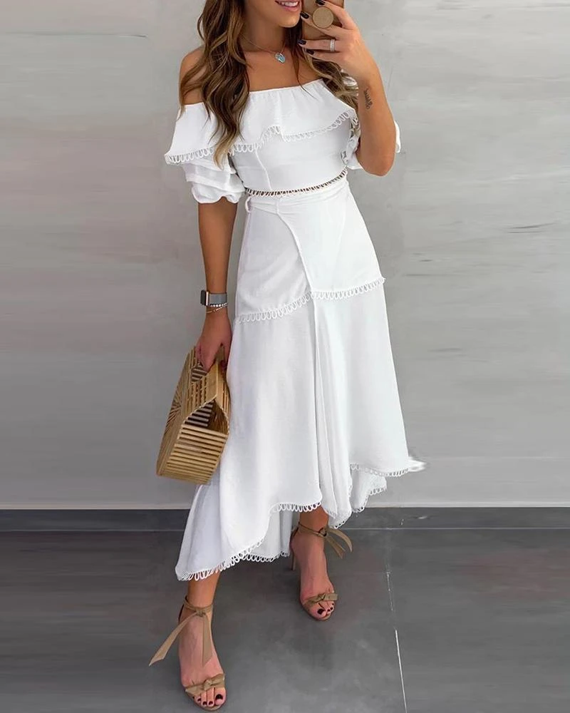 white off the shoulder two piece set