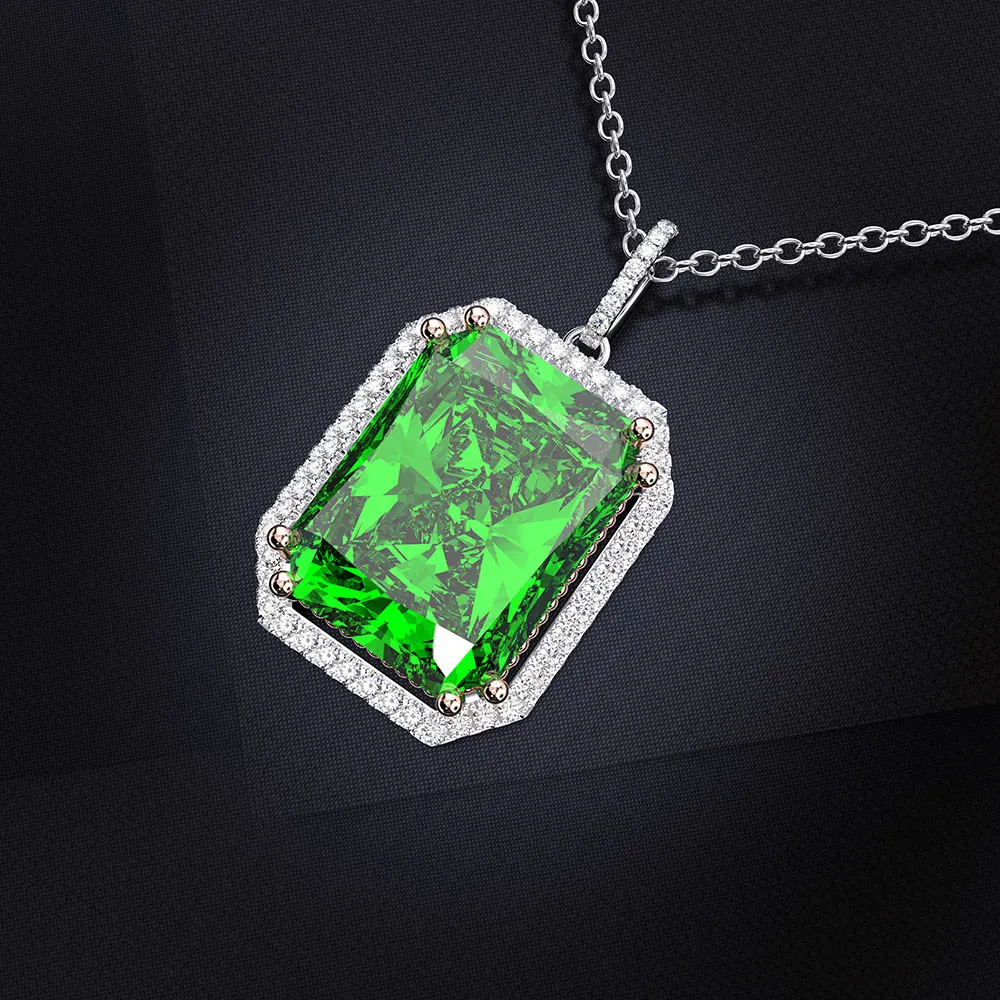 Green Rainamabom серебро 925 пробы искусственный Муассанит сапфировый драгоценный камень кулон с камнем рождения Цепочки и ожерелья ювелирных изделий - Цвет камня: Green