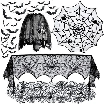 

5pack Halloween Decorations Table Cover Fireplace Mantel Scarf Spiderweb Lace Spider web decoration Подарок на хэллоуин для дома