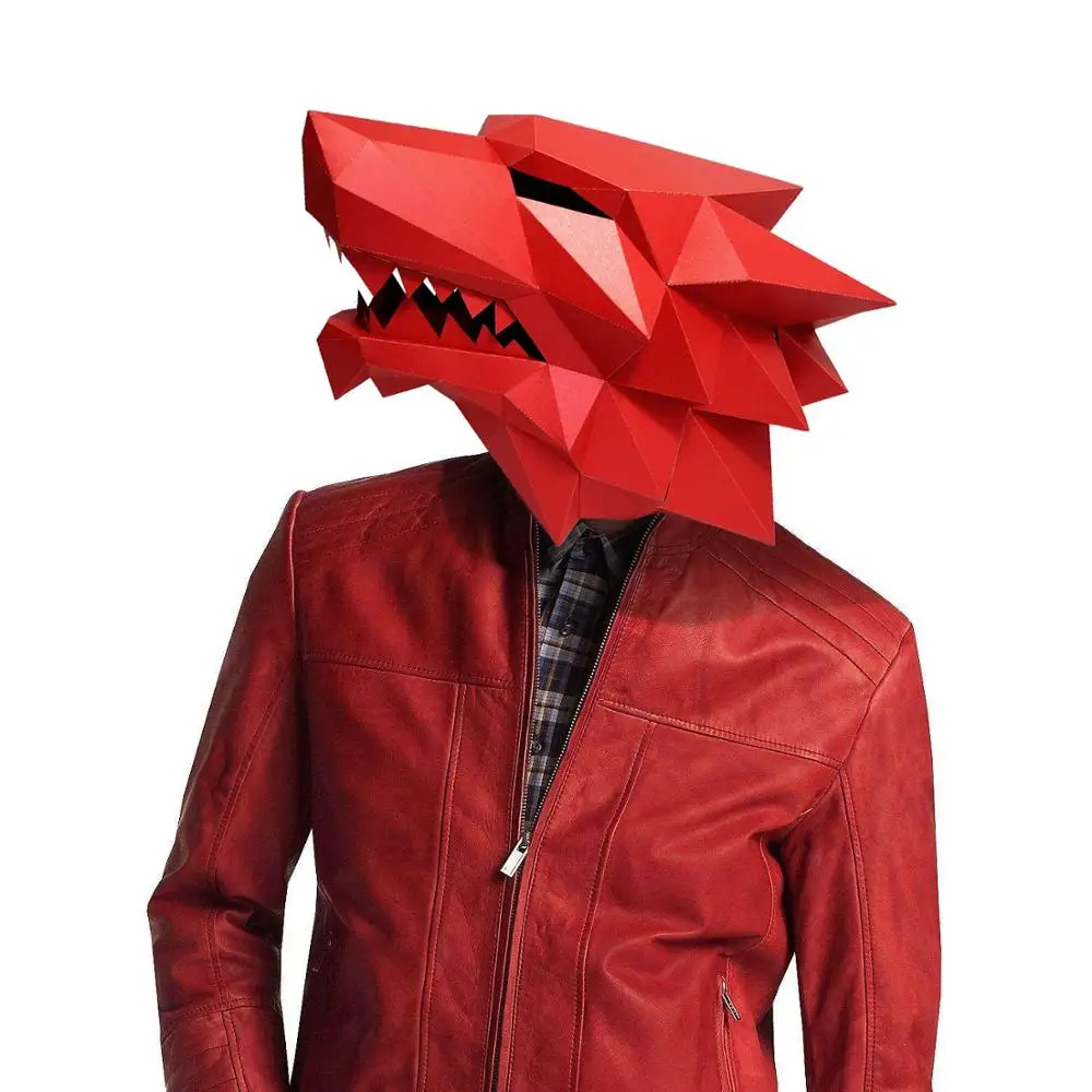 Máscara de papel 3D de hombre lobo, disfraz de Animal a la moda, Cosplay, papel para manualidades máscara modelo navidad, Halloween, regalo de fiesta de graduación