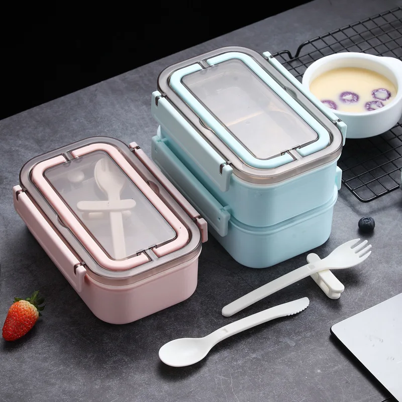 

Double Insulated 304 Stainless Steel Lunch Box Handle Portable Single Layer Sealed Bento Box with Fork Spoon Cutlery Lunch Box