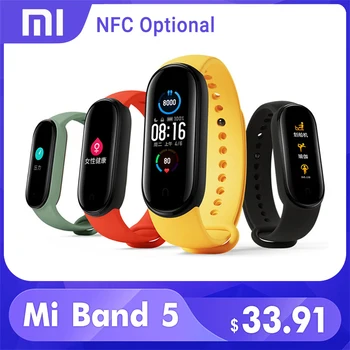 

Xiaomi Mi Band 5 NFC Smart Bracelet 4 Color AMOLED Colorful Screen Heart Rate Fitness Tracker Bluetooth 5.0 Waterproof Miband5