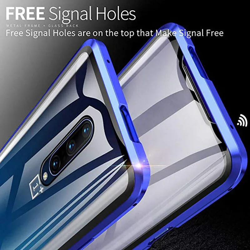 Двухсторонний металлический магнитный чехол из закаленного стекла для OnePlus 7Pro 7, изогнутое стекло, Металлическая магнитная защита от адсорбции