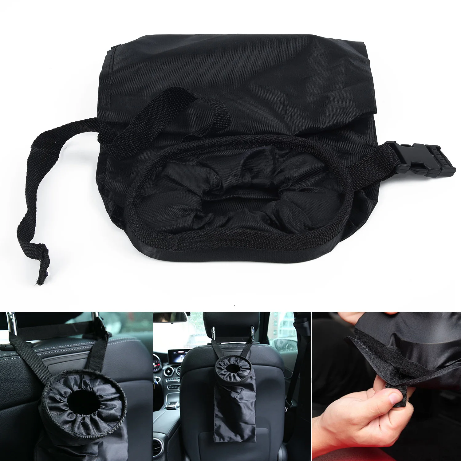 

Black Car Seat Back Trash Holder Hang Garbage Storage Bag With Adjustable Fastening Strap High Quality Oxford Material