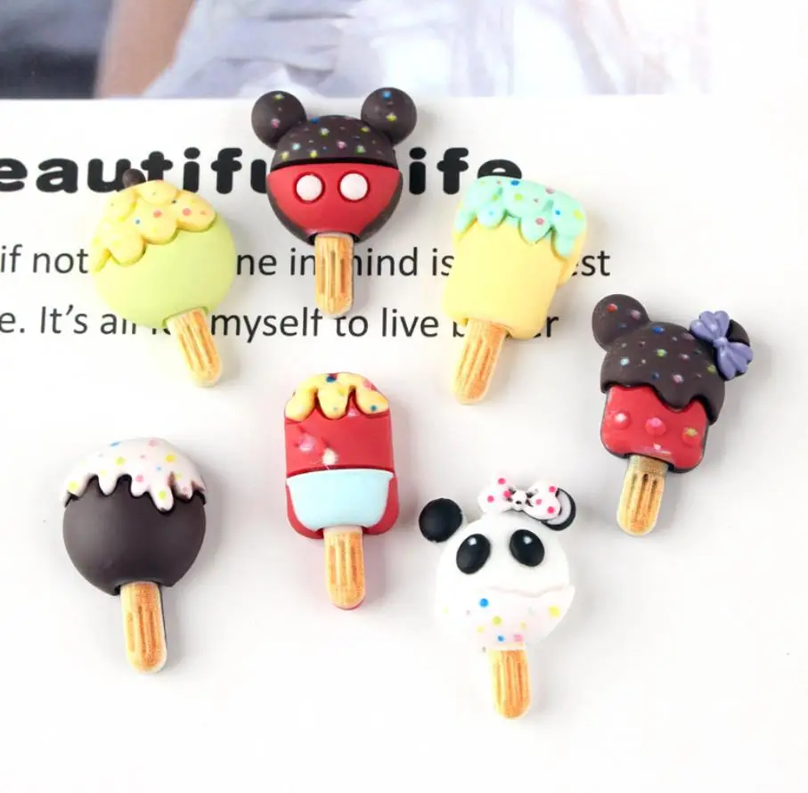 wholesale Cute cartoon unicorn mouse Ice cream Resin Flat back Cabochon imitation food Art Supply Decoration Charm Craft