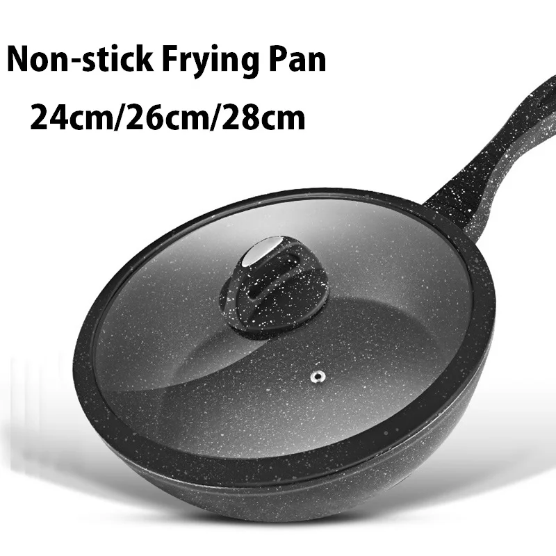 Online 24 CM 26 CM 28 CM Maifan Stone antiadherente sartén de aleación de aluminio olla de sopa Wok con tapa para cocina de Gas e inducción