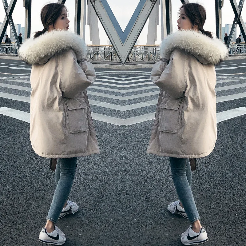

Peach Skin Cotton Coat Women's 2019 New Style Korean-style Casual down Feather Cotton-padded Jacket Large Size Loose-Fit Mid-len