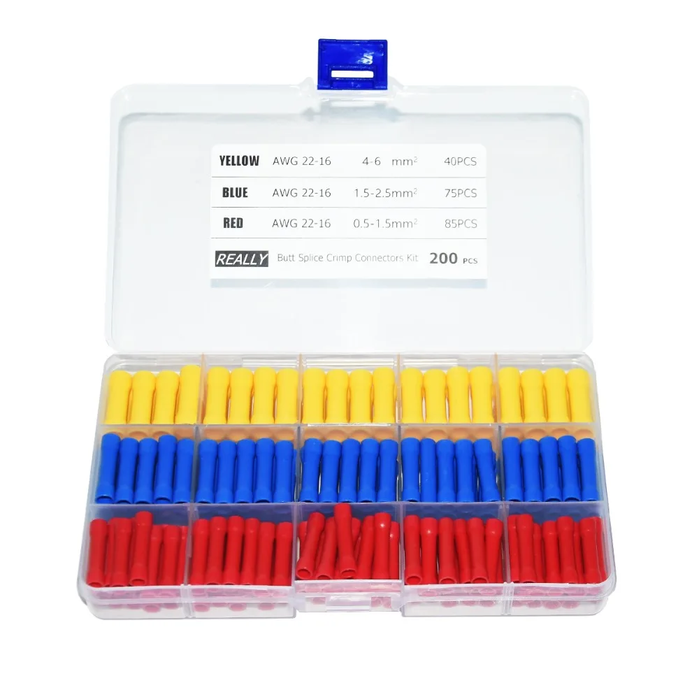 crimpagem, isolamento de fio elétrico reto, conector bv1.25 bv2 bv5.5, 200 peças
