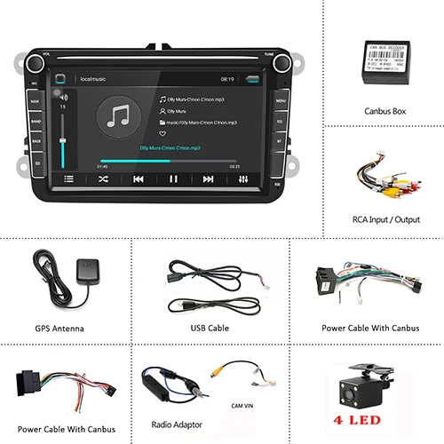 with 4LED camera Hikity Android 8.1 Multimedia 2 Din GPS Auto Car Stereo Radio 8'' Car MP5 Player CANBUS Mirror link Bluetooth WIFI FM Radio - Цвет: with 4LED camera